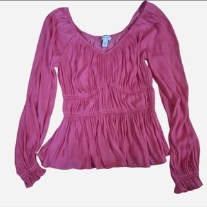 Nine West Rose-Pink Long Sleeve Tiered Peasant Top